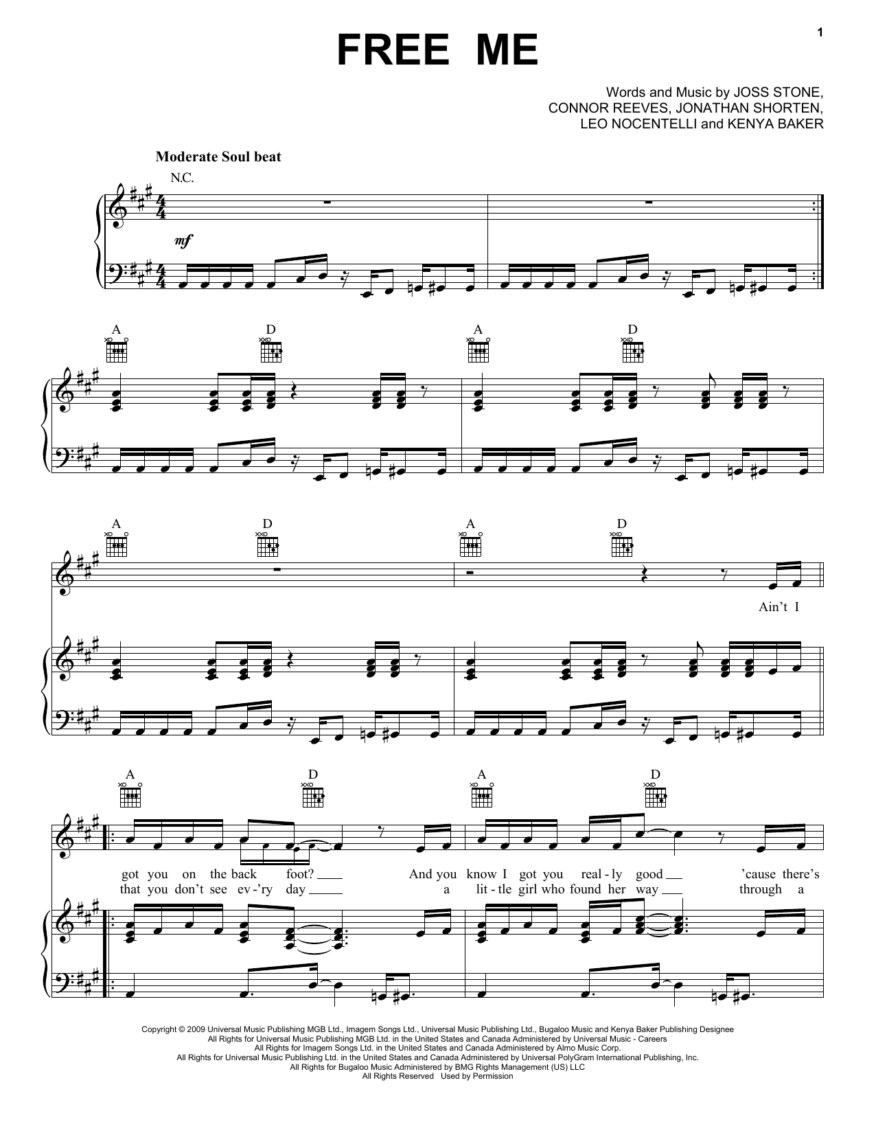 Download Joss Stone Free Me Sheet Music and learn how to play Piano, Vocal & Guitar (Right-Hand Melody) PDF digital score in minutes