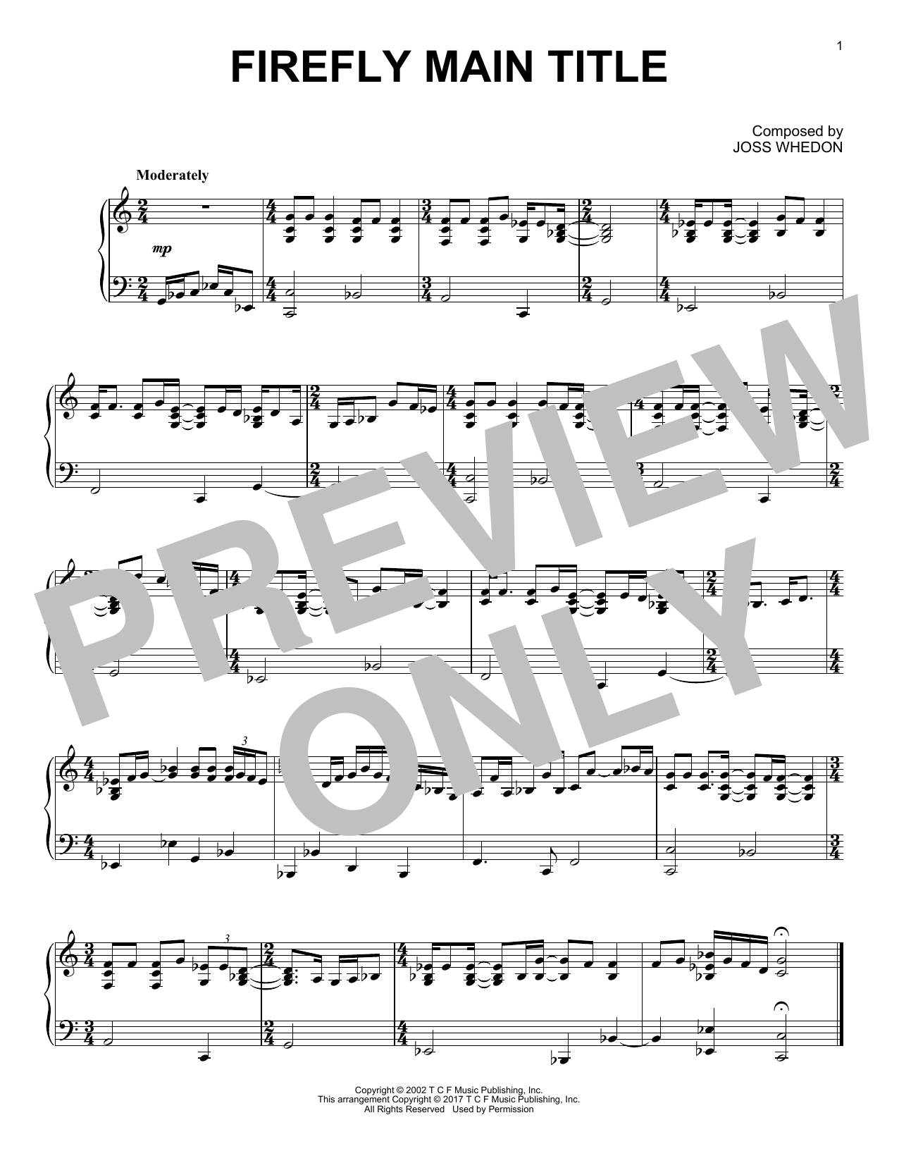 Download Joss Whedon Firefly Main Title Sheet Music and learn how to play Piano Solo PDF digital score in minutes