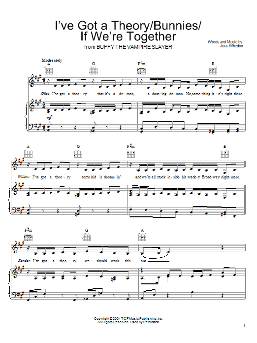 Download Joss Whedon I've Got A Theory/Bunnies/If We're Together (from Buffy The Vampire Slayer) Sheet Music and learn how to play Piano, Vocal & Guitar (Right-Hand Melody) PDF digital score in minutes