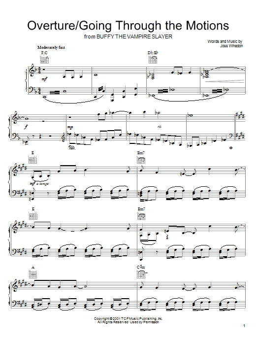 Download Joss Whedon Overture/Going Through The Motions (from Buffy The Vampire Slayer) Sheet Music and learn how to play Piano, Vocal & Guitar (Right-Hand Melody) PDF digital score in minutes