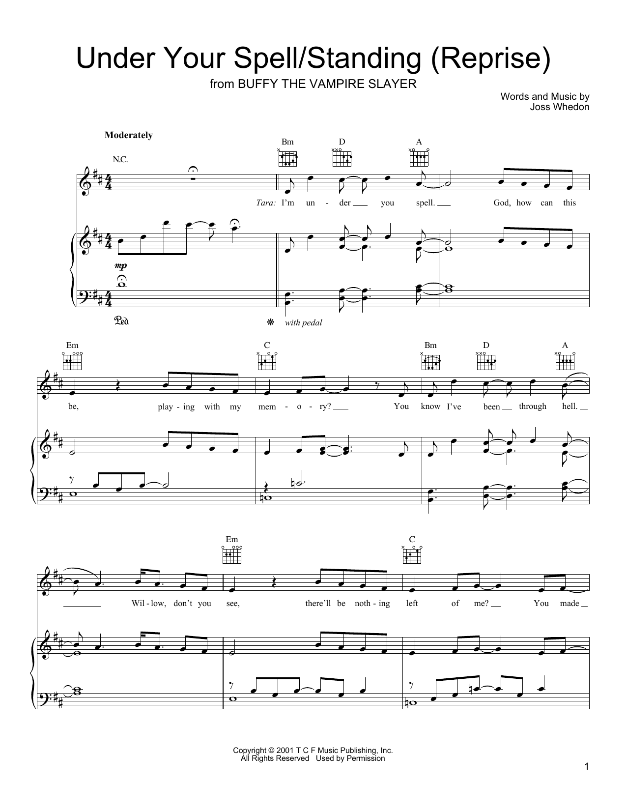 Download Joss Whedon Under Your Spell/Standing (Reprise) (from Buffy The Vampire Slayer) Sheet Music and learn how to play Piano, Vocal & Guitar (Right-Hand Melody) PDF digital score in minutes