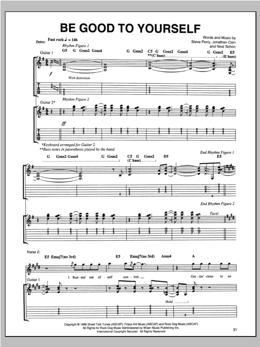 Download Journey Be Good To Yourself Sheet Music and learn how to play Guitar Tab PDF digital score in minutes