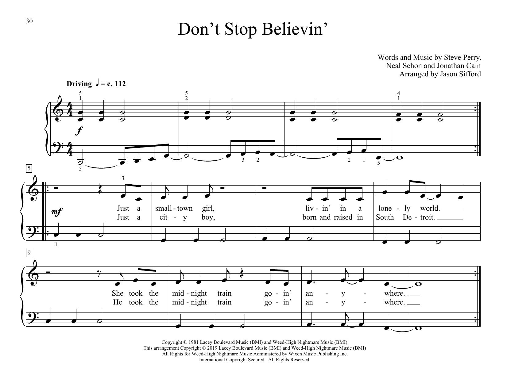 Download Journey Don't Stop Believin' (arr. Jason Sifford) Sheet Music and learn how to play Educational Piano PDF digital score in minutes