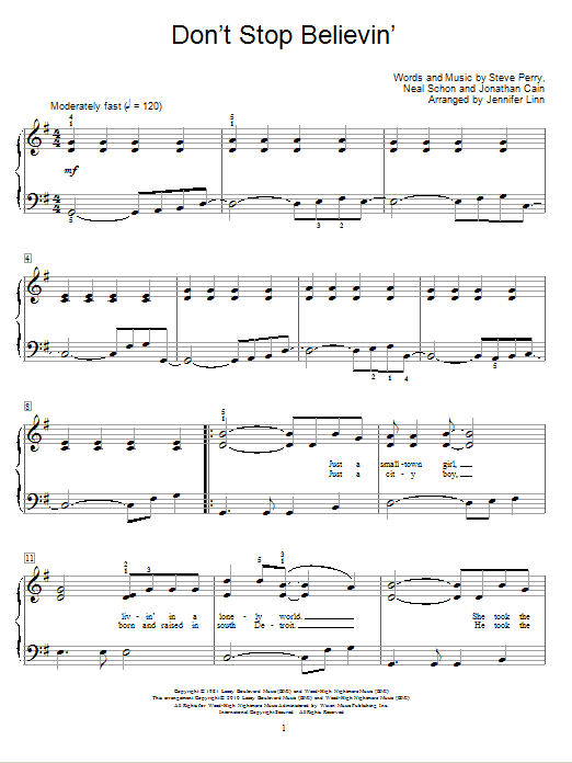 Download Journey Don't Stop Believin' Sheet Music and learn how to play Easy Piano PDF digital score in minutes