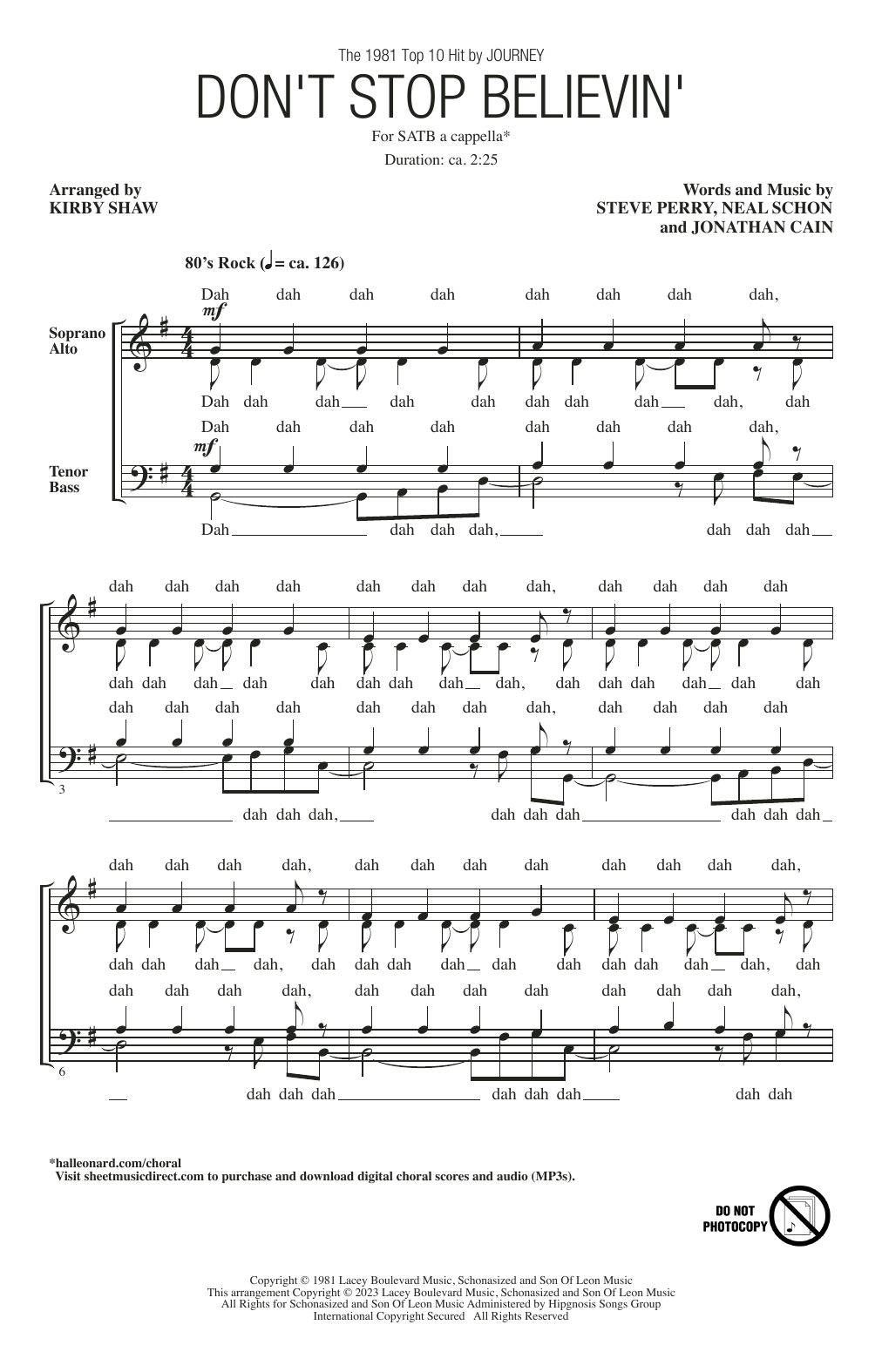 Download Journey Don't Stop Believin' (arr. Kirby Shaw) Sheet Music and learn how to play SATB Choir PDF digital score in minutes