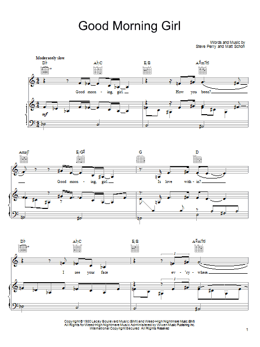 Download Journey Good Morning Girl Sheet Music and learn how to play Piano, Vocal & Guitar (Right-Hand Melody) PDF digital score in minutes