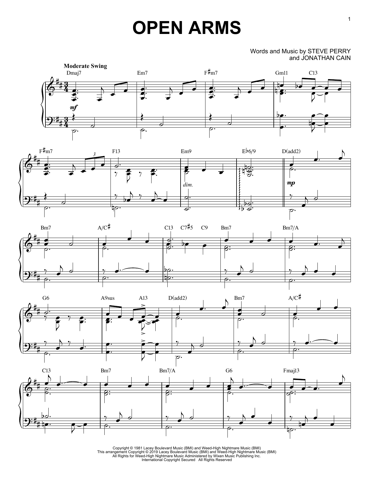 Download Journey Open Arms [Jazz version] Sheet Music and learn how to play Piano Solo PDF digital score in minutes