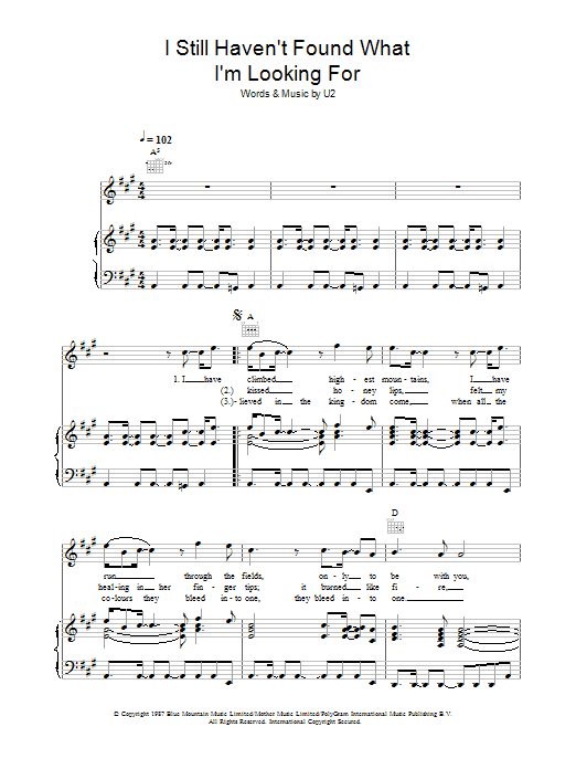 Download Journey South I Still Haven't Found What I'm Looking For Sheet Music and learn how to play Piano, Vocal & Guitar (Right-Hand Melody) PDF digital score in minutes