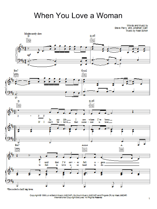 Download Journey When You Love A Woman Sheet Music and learn how to play Piano, Vocal & Guitar (Right-Hand Melody) PDF digital score in minutes