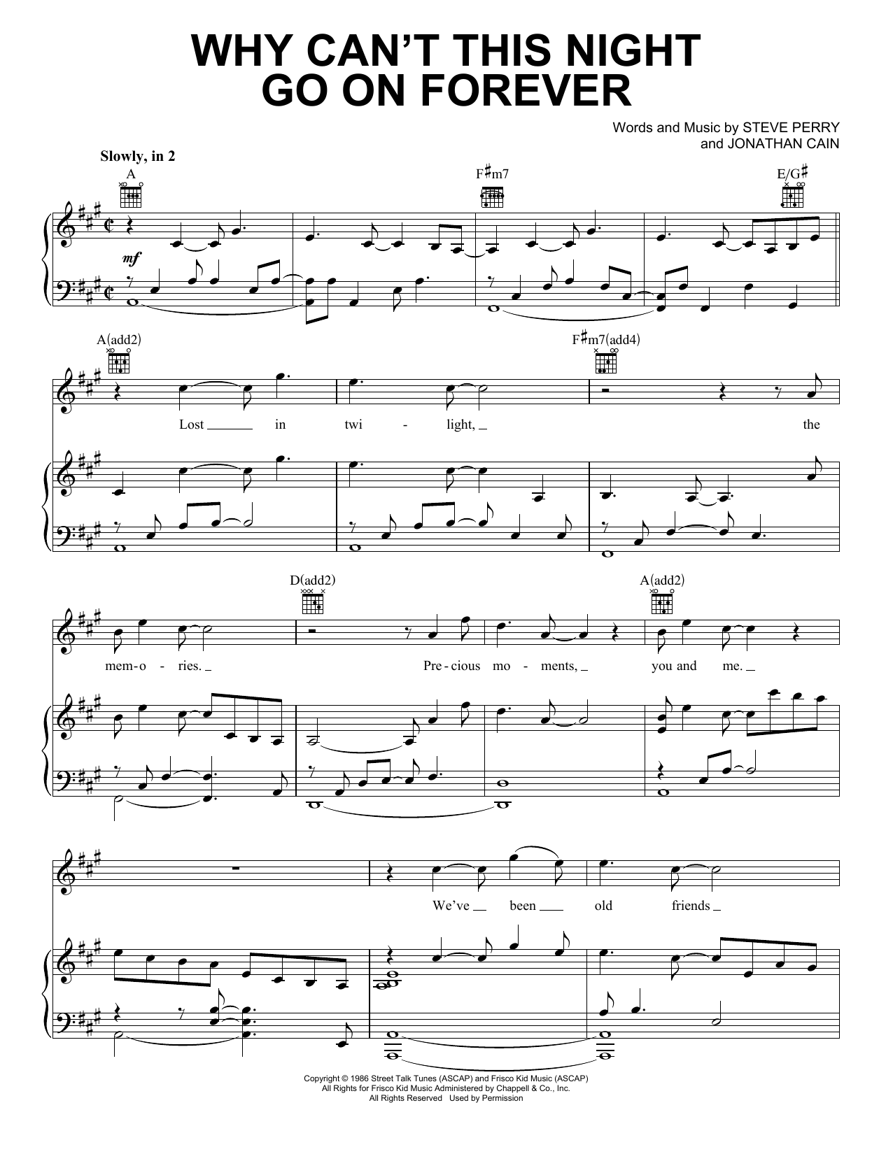Download Journey Why Can't This Night Go On Forever Sheet Music and learn how to play Piano, Vocal & Guitar Chords (Right-Hand Melody) PDF digital score in minutes