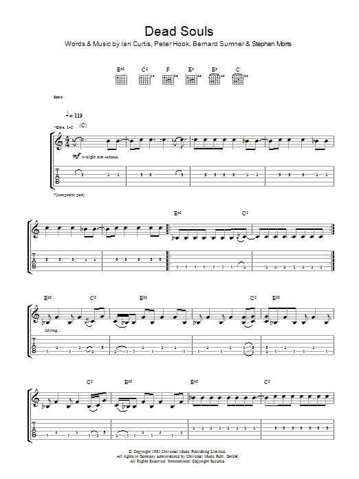 Download Joy Division Dead Souls Sheet Music and learn how to play Guitar Tab PDF digital score in minutes