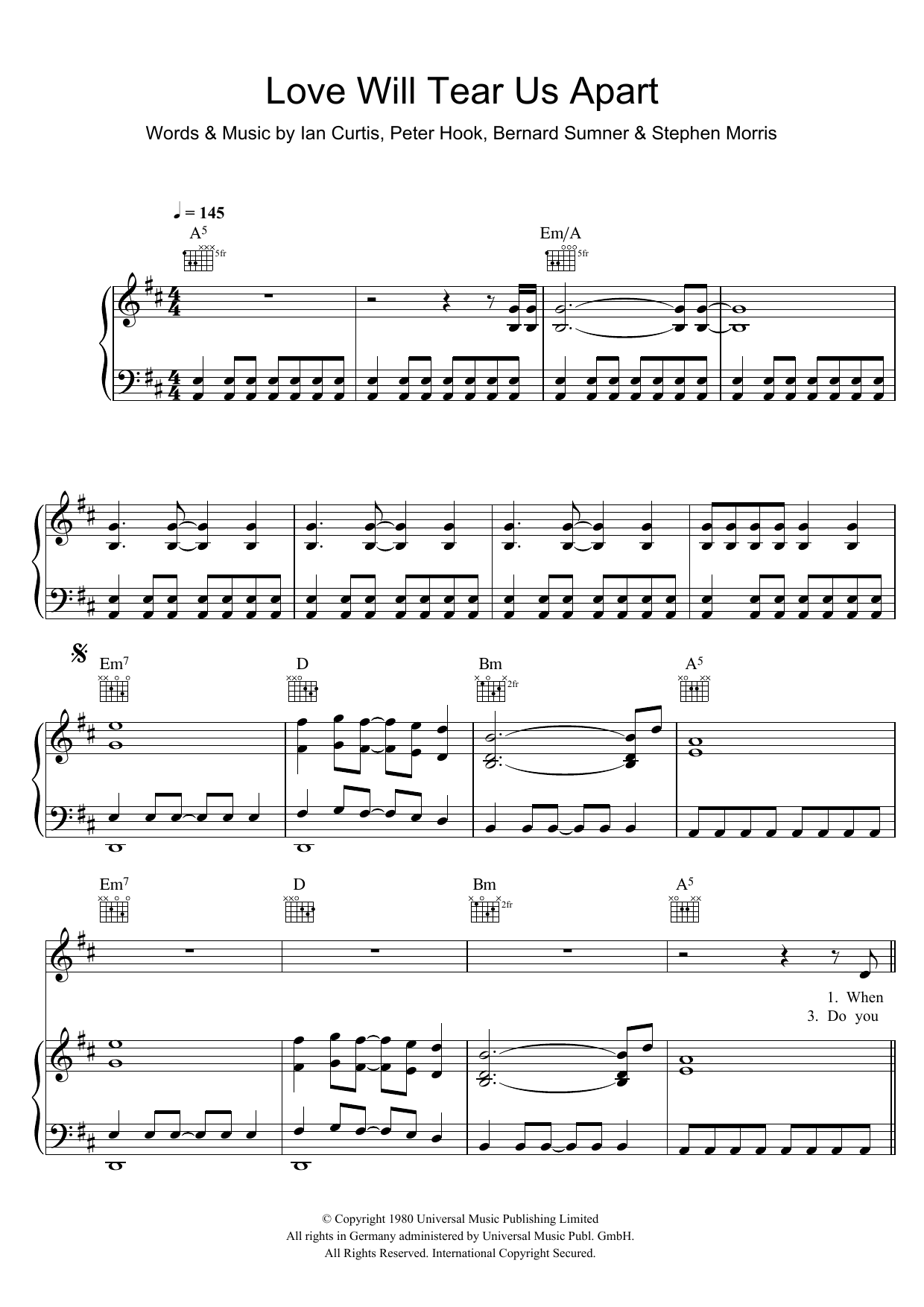 Download Joy Division Love Will Tear Us Apart Sheet Music and learn how to play Keyboard PDF digital score in minutes