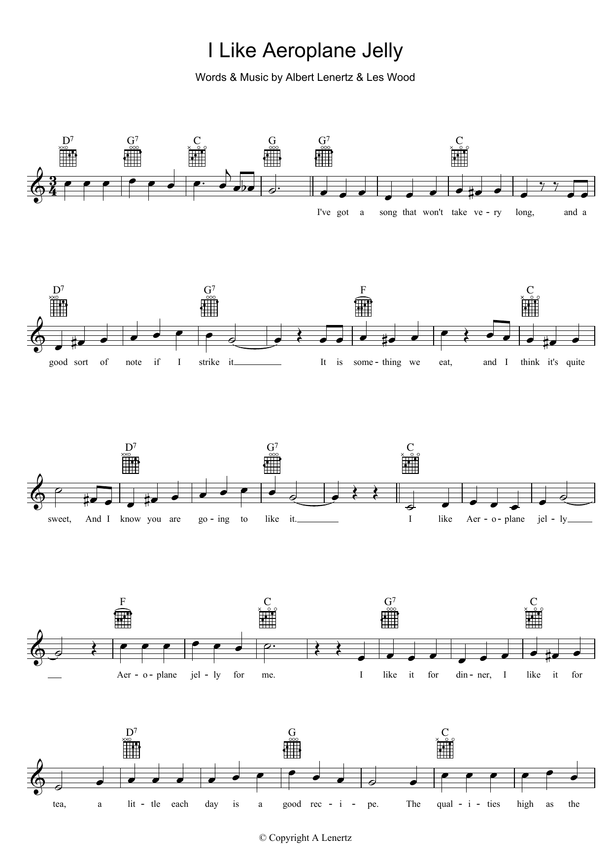 Download Joy King I Like Aeroplane Jelly Sheet Music and learn how to play Melody Line, Lyrics & Chords PDF digital score in minutes