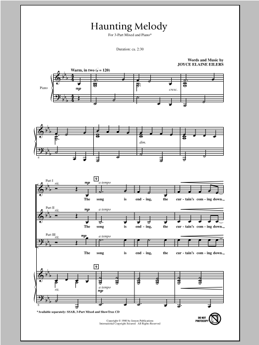 Download Joyce Eilers Haunting Melody Sheet Music and learn how to play 3-Part Mixed PDF digital score in minutes