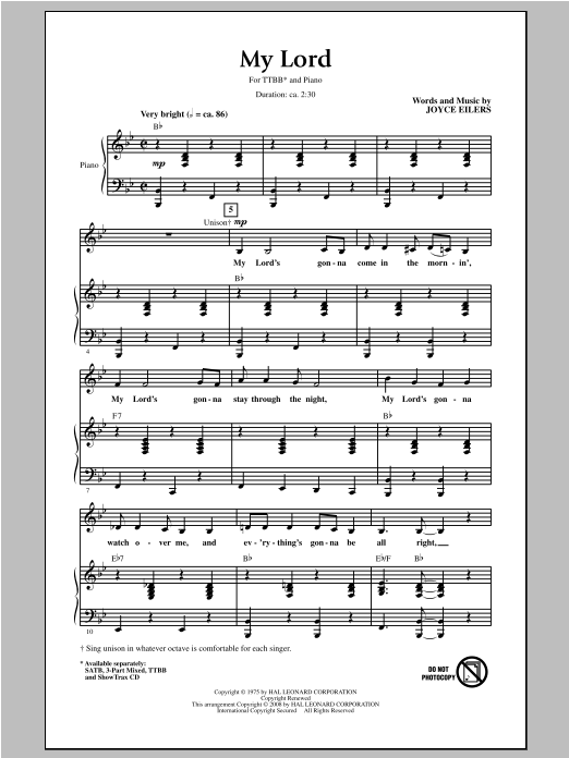 Download Joyce Eilers My Lord Sheet Music and learn how to play TTBB PDF digital score in minutes