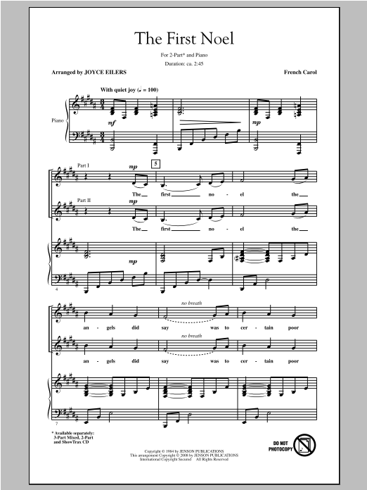 Download Traditional Carol The First Noel (arr. Joyce Eilers) Sheet Music and learn how to play 3-Part Mixed PDF digital score in minutes