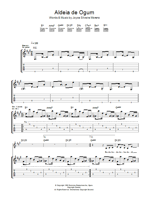 Download Joyce Silveira Moreno Aldeia De Ogum Sheet Music and learn how to play Guitar Tab PDF digital score in minutes
