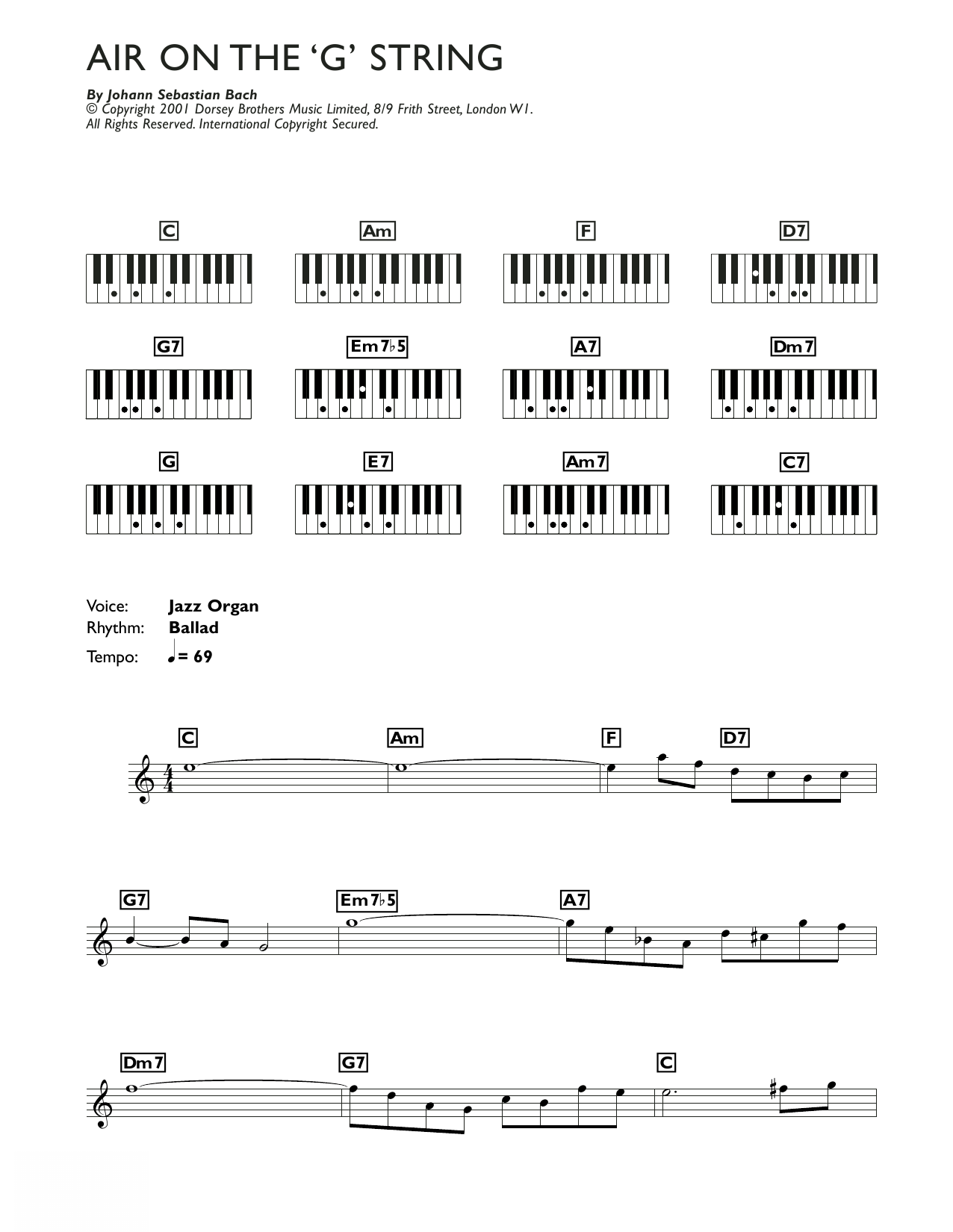 Download J.S. Bach Air On The G String (from Suite No.3 in D Major) Sheet Music and learn how to play Piano Chords/Lyrics PDF digital score in minutes