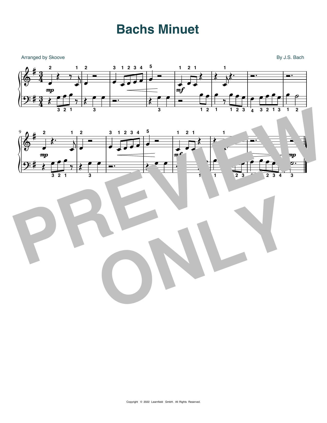 Download J.S. Bach Bach's Minuet (arr. Skoove) Sheet Music and learn how to play Beginner Piano (Abridged) PDF digital score in minutes