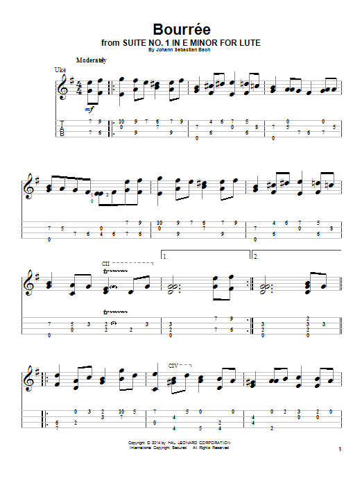 Download J.S. Bach Bourree Sheet Music and learn how to play Ukulele PDF digital score in minutes