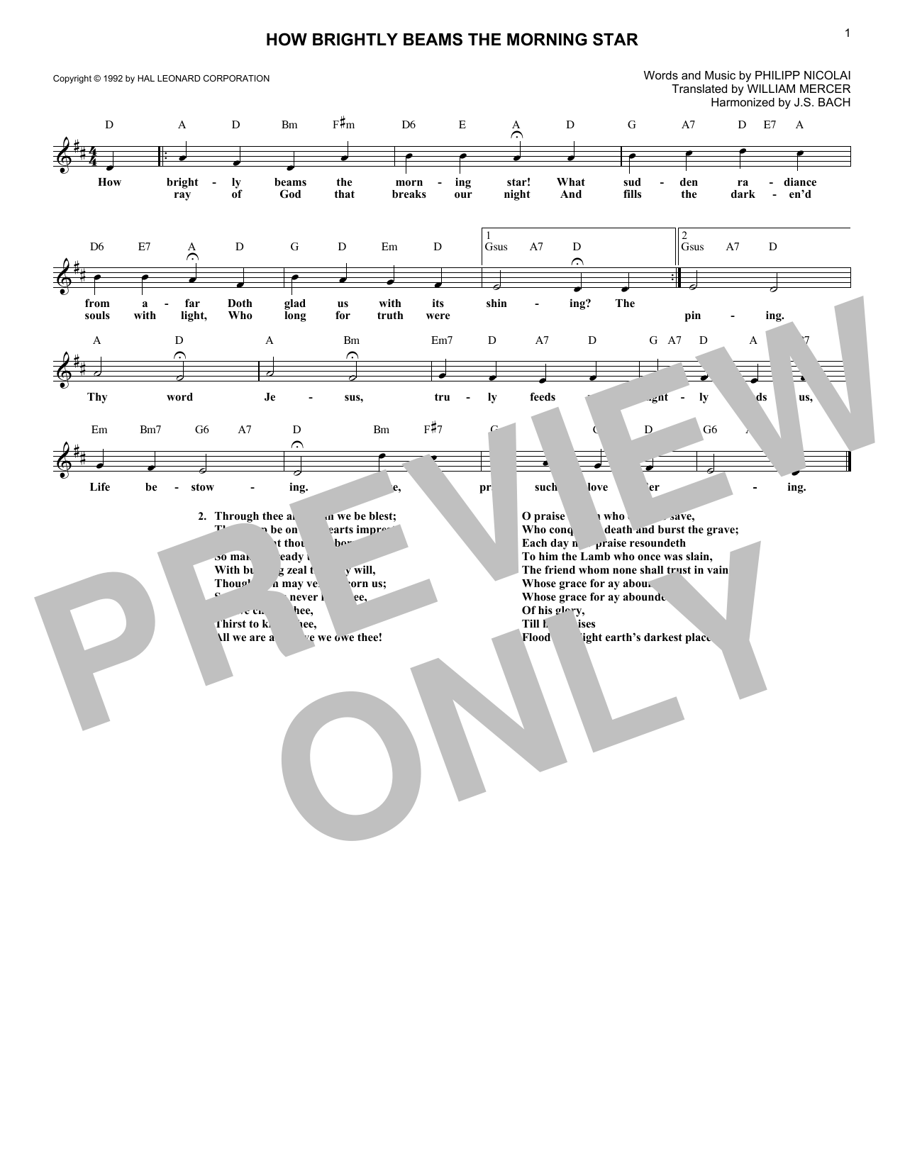 Download J.S. Bach How Brightly Beams The Morning Star Sheet Music and learn how to play Melody Line, Lyrics & Chords PDF digital score in minutes