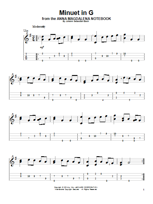Download J.S. Bach Minuet In G Sheet Music and learn how to play Ukulele PDF digital score in minutes