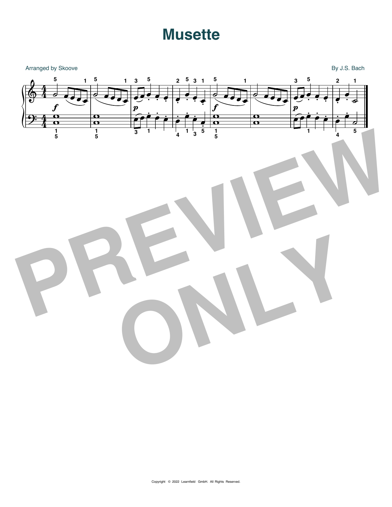 Download J.S. Bach Musette (arr. Skoove) Sheet Music and learn how to play Beginner Piano (Abridged) PDF digital score in minutes