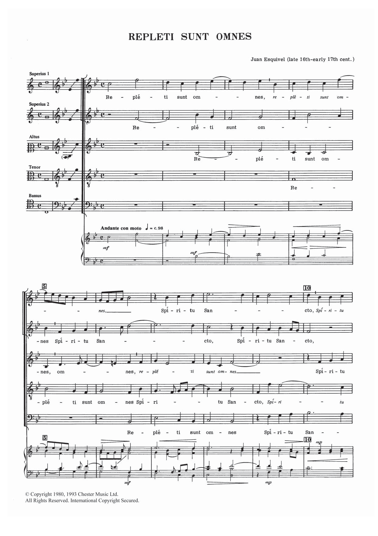 Download Juan Esquivel Repleti Sunt Omnes Sheet Music and learn how to play Choral SSATB PDF digital score in minutes