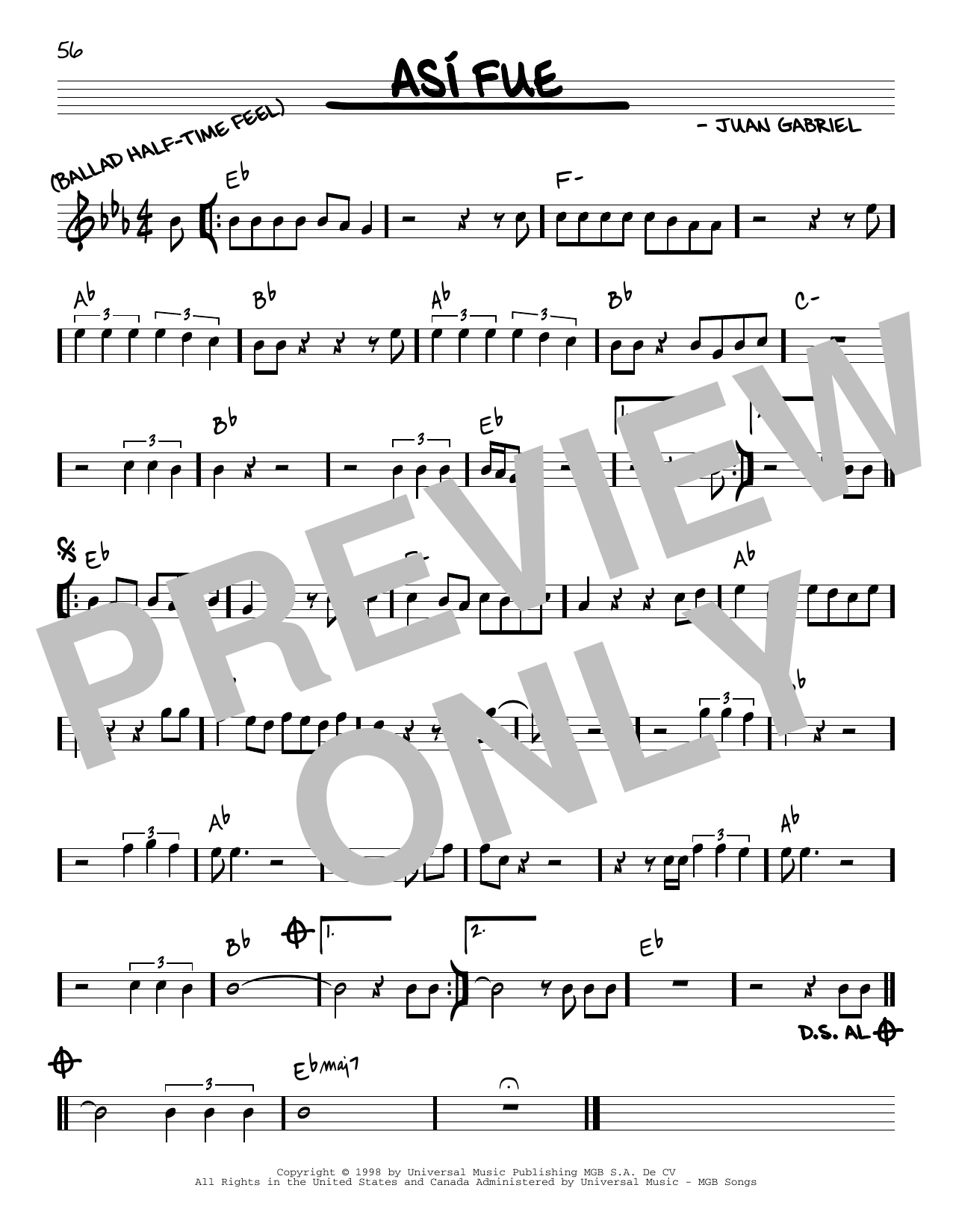 Download Juan Gabriel Asi fue Sheet Music and learn how to play Real Book – Melody & Chords PDF digital score in minutes