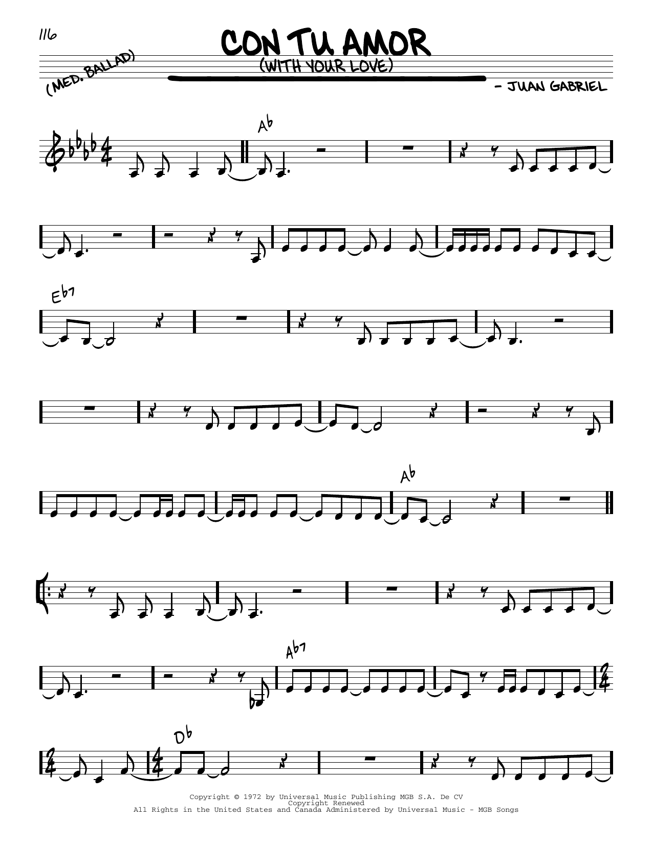 Download Juan Gabriel Con Tu Amor (With Your Love) Sheet Music and learn how to play Real Book – Melody & Chords PDF digital score in minutes