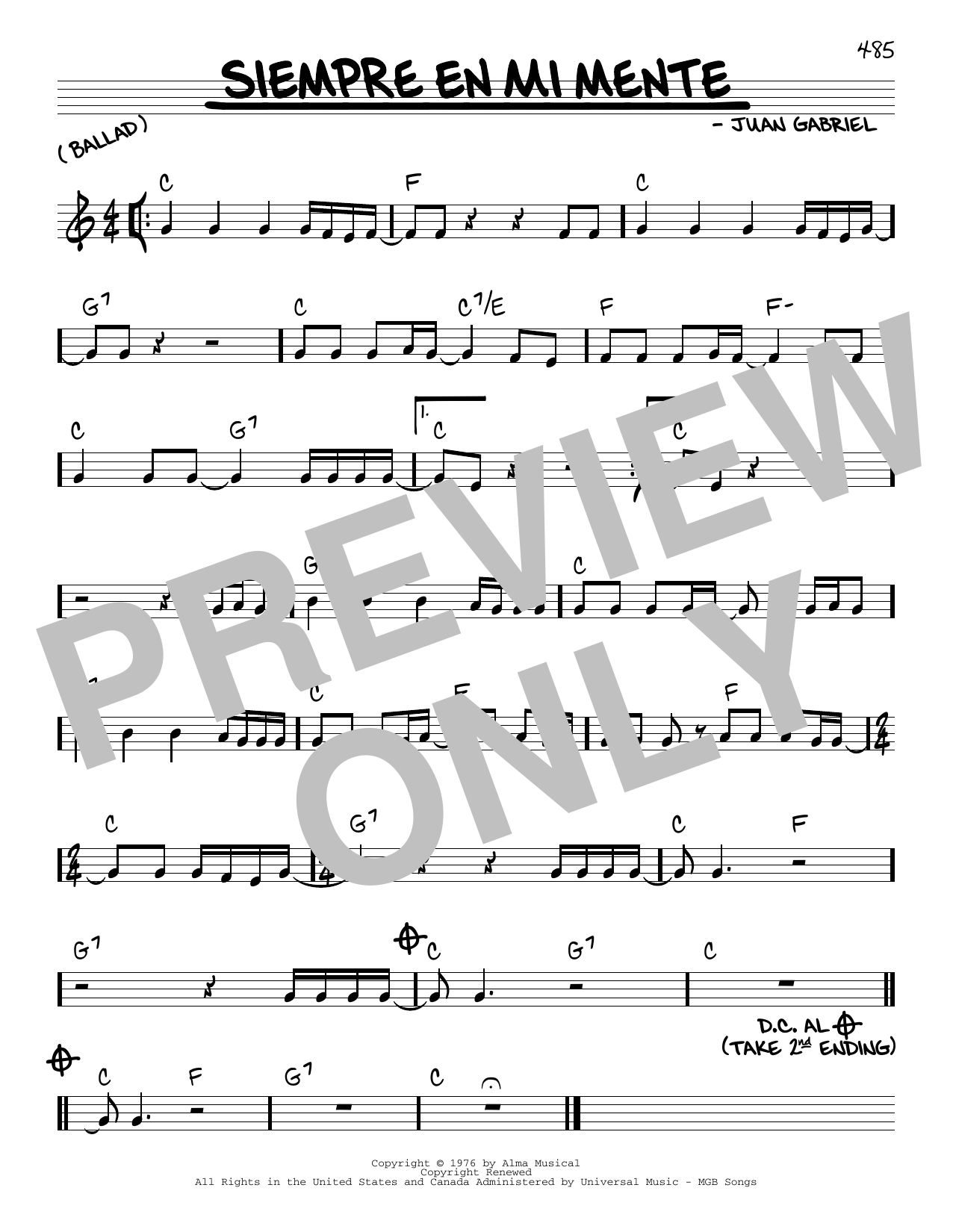 Download Juan Gabriel Siempre En Mi Mente Sheet Music and learn how to play Real Book – Melody & Chords PDF digital score in minutes