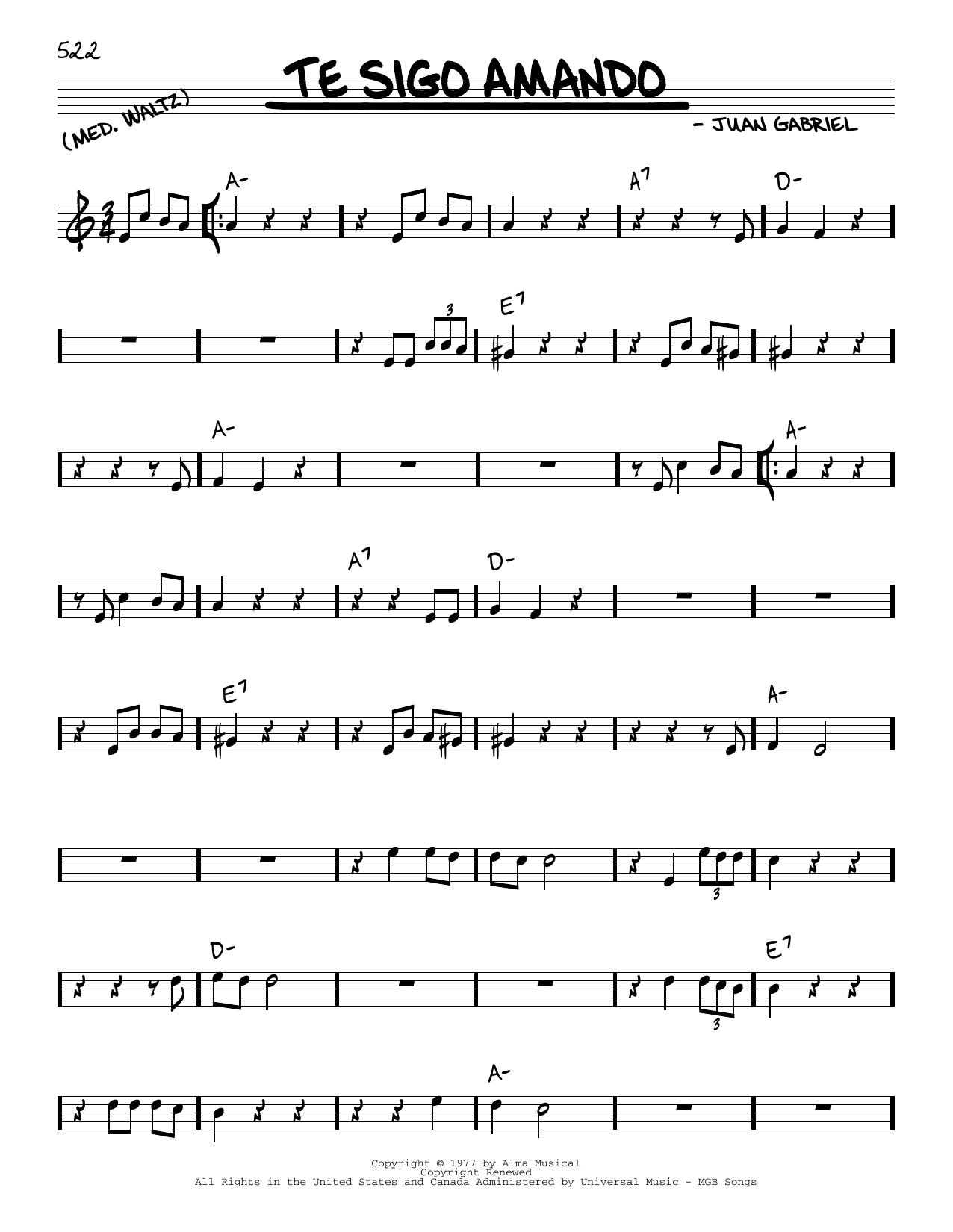 Download Juan Gabriel Te sigo Amando Sheet Music and learn how to play Real Book – Melody & Chords PDF digital score in minutes