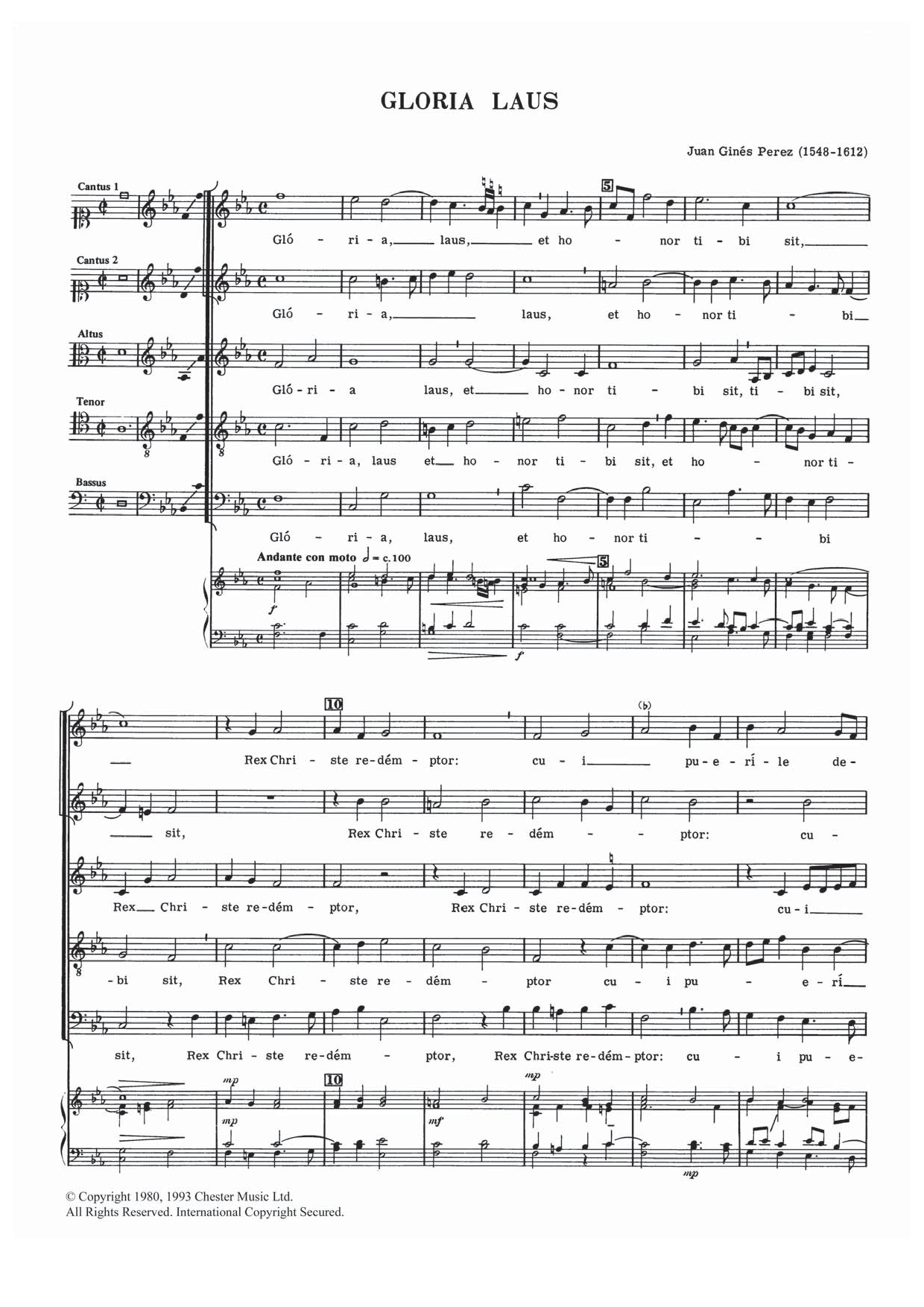 Download Juan Ginéz Perez Gloria Laus Sheet Music and learn how to play Choral SSATB PDF digital score in minutes