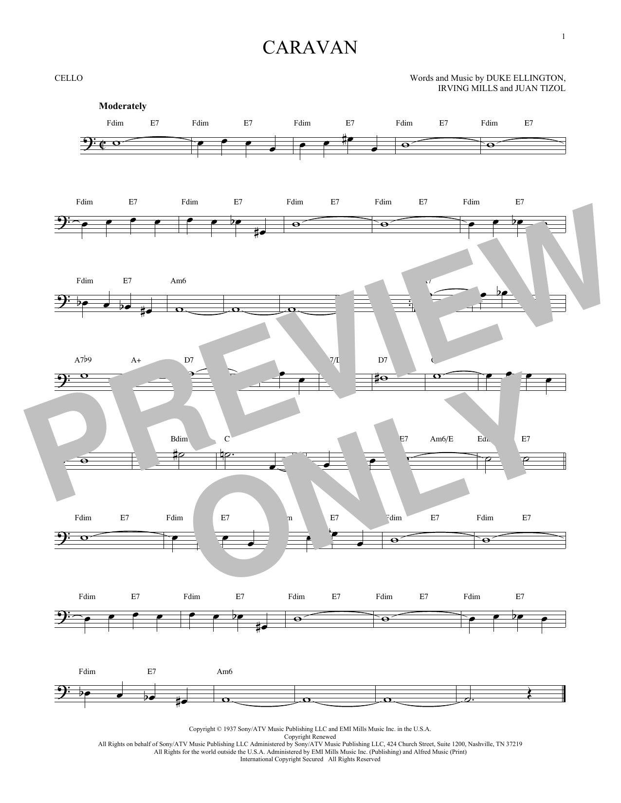 Download Juan Tizol & Duke Ellington Caravan Sheet Music and learn how to play Cello PDF digital score in minutes