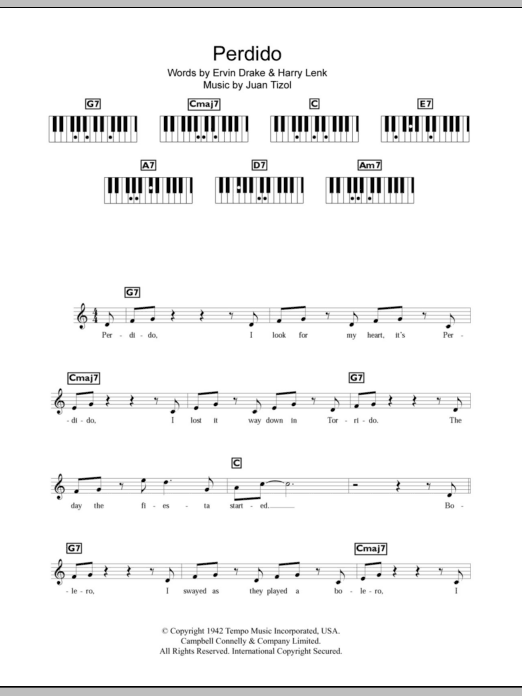 Download Juan Tizol Perdido Sheet Music and learn how to play Melody Line, Lyrics & Chords PDF digital score in minutes