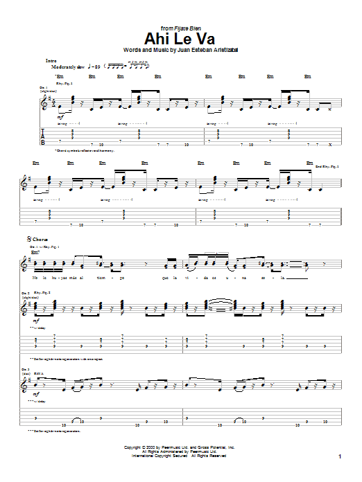 Download Juanes Ahi Le Va Sheet Music and learn how to play Guitar Tab PDF digital score in minutes