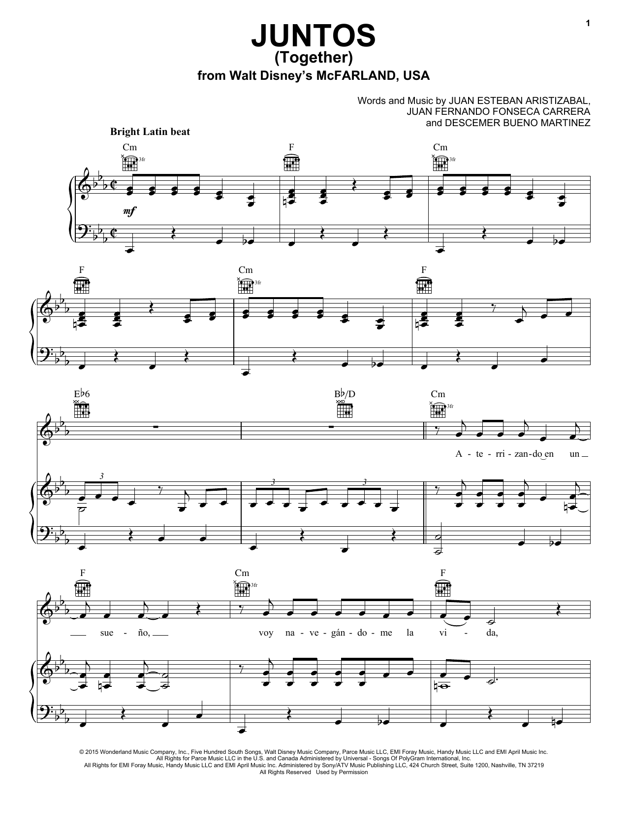 Download Juanes Juntos (Together) Sheet Music and learn how to play Piano, Vocal & Guitar (Right-Hand Melody) PDF digital score in minutes