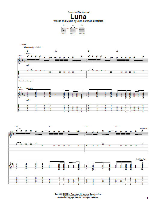 Download Juanes Luna Sheet Music and learn how to play Guitar Tab PDF digital score in minutes