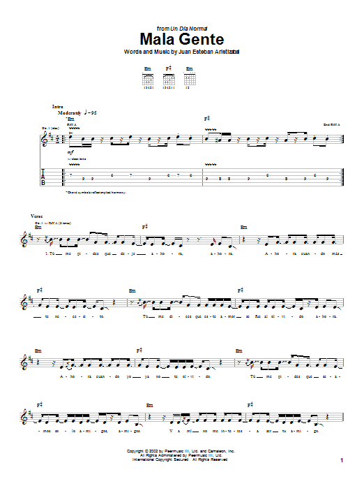 Download Juanes Mala Gente Sheet Music and learn how to play Guitar Tab PDF digital score in minutes