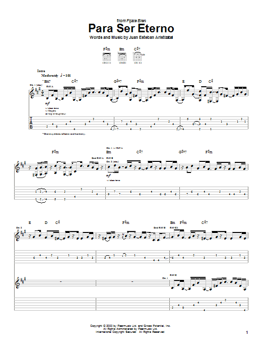 Download Juanes Para Ser Eterno Sheet Music and learn how to play Guitar Tab PDF digital score in minutes