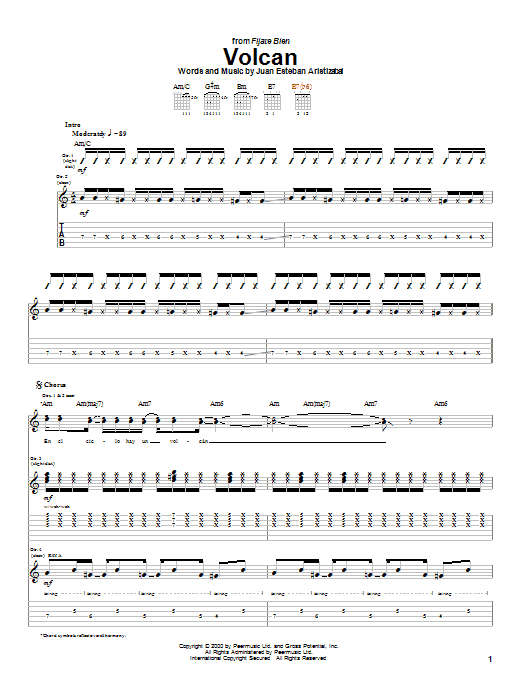 Download Juanes Volcan Sheet Music and learn how to play Guitar Tab PDF digital score in minutes