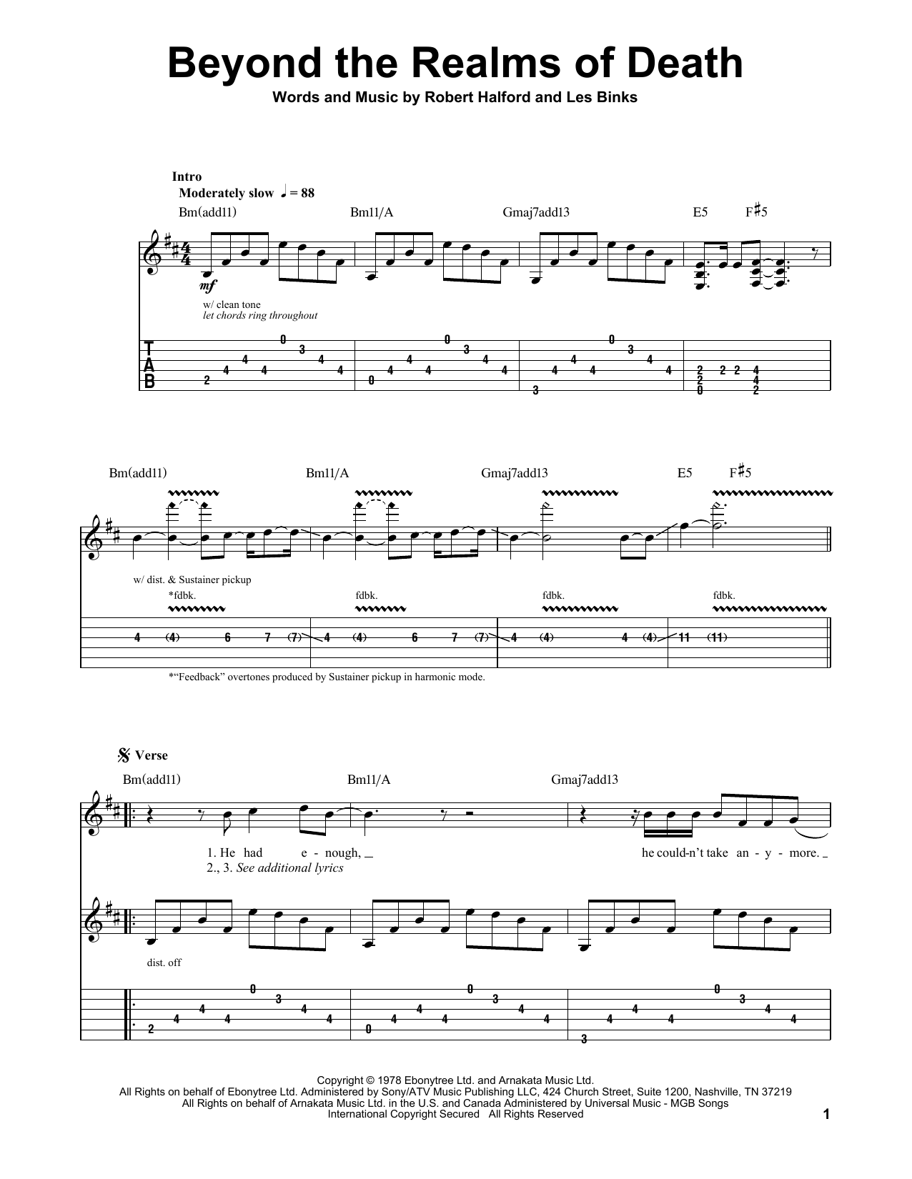Download Judas Priest Beyond The Realms Of Death Sheet Music and learn how to play Guitar Tab Play-Along PDF digital score in minutes
