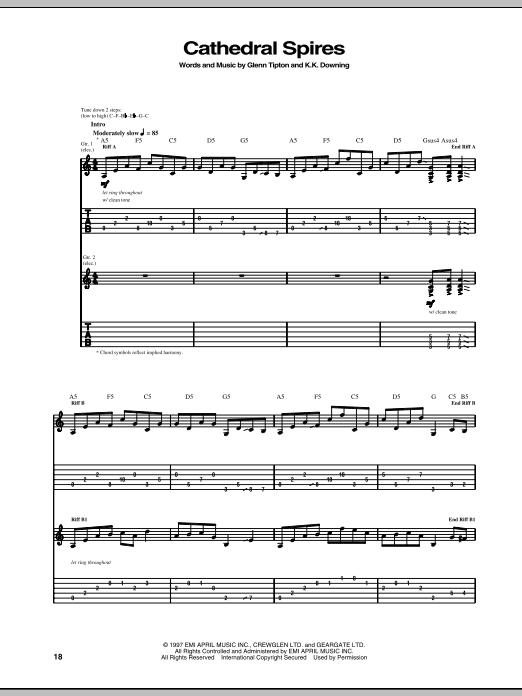 Download Judas Priest Cathedral Spires Sheet Music and learn how to play Guitar Tab PDF digital score in minutes