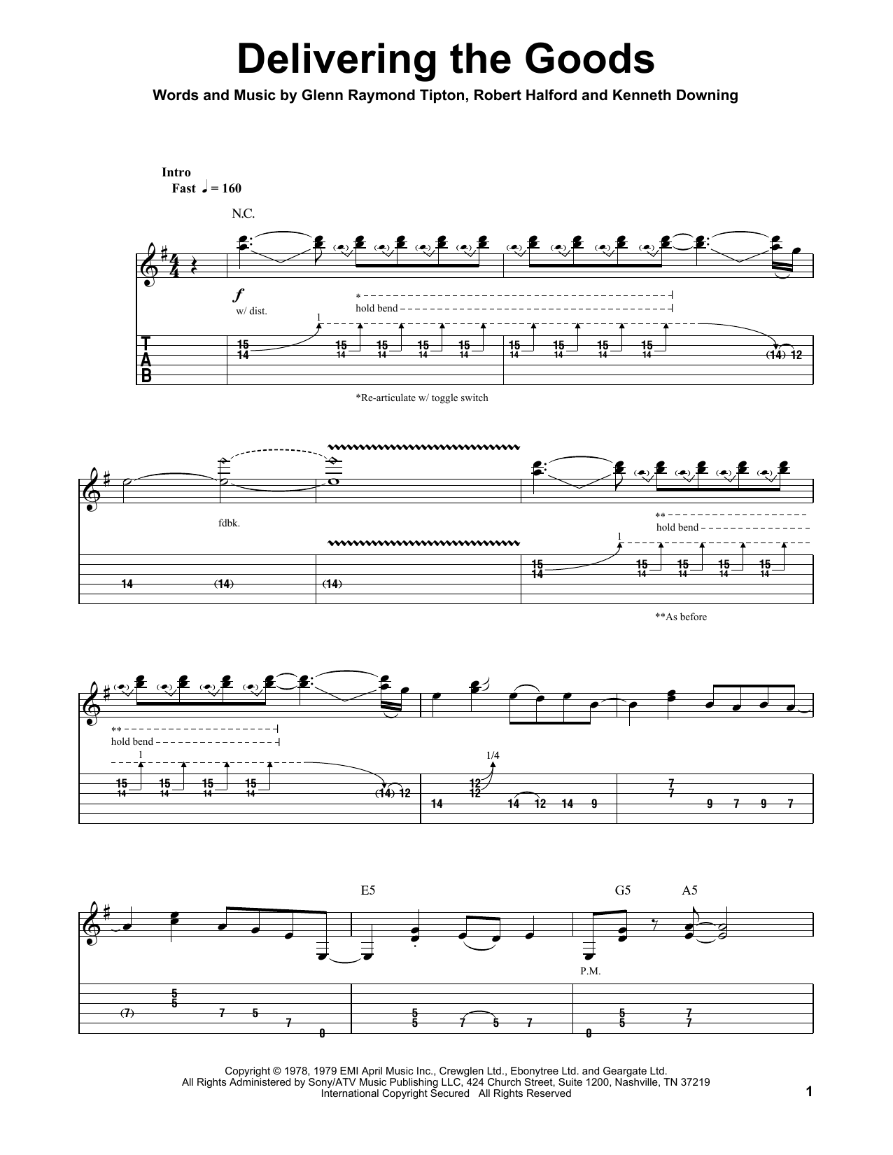 Download Judas Priest Delivering The Goods Sheet Music and learn how to play Guitar Tab Play-Along PDF digital score in minutes