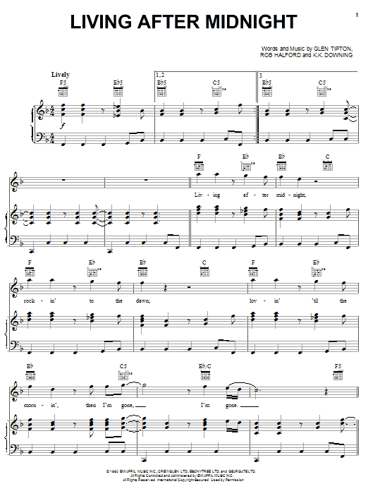 Download Judas Priest Sheet Music and learn how to play Piano, Vocal & Guitar (Right-Hand Melody) PDF score in minutes
