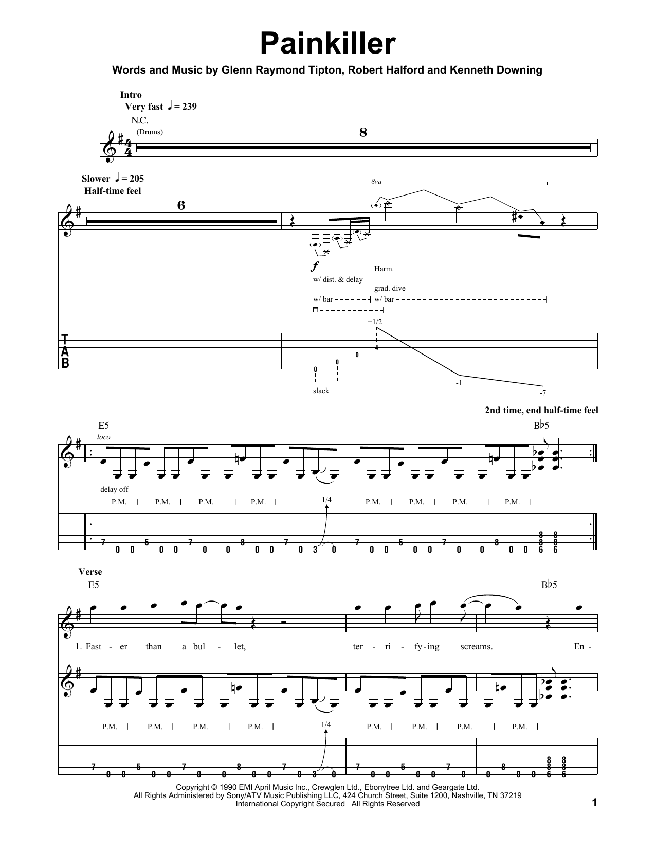 Download Judas Priest Painkiller Sheet Music and learn how to play Guitar Tab Play-Along PDF digital score in minutes