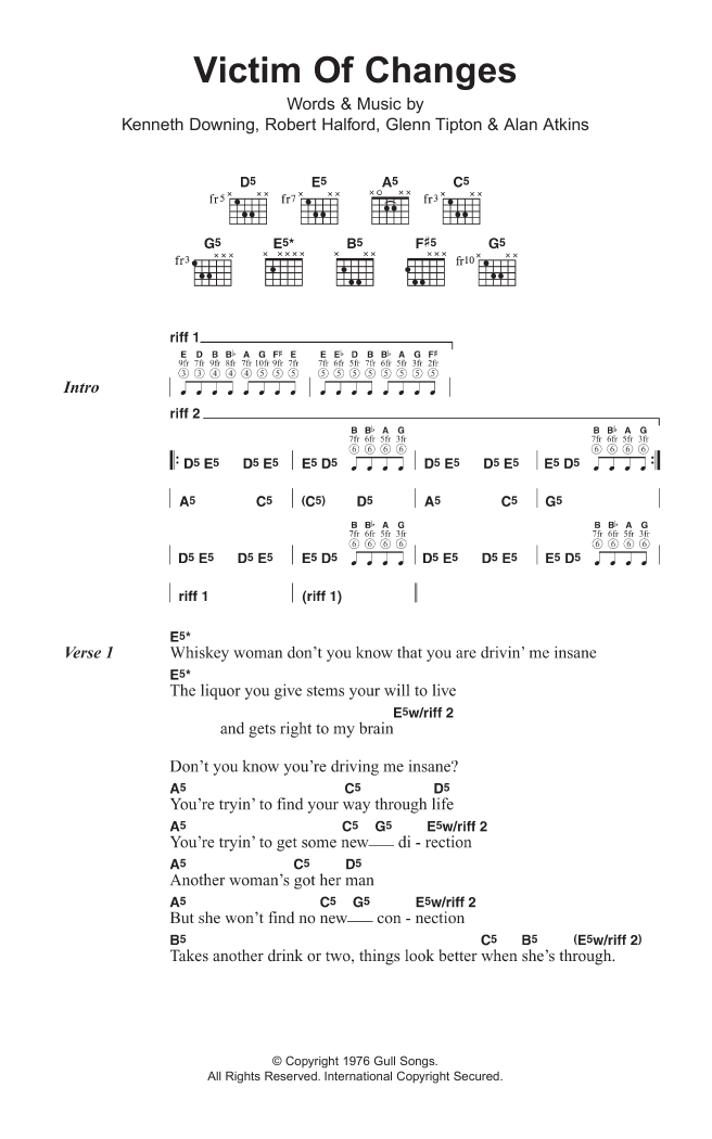 Download Judas Priest Victim Of Changes Sheet Music and learn how to play Lyrics & Chords PDF digital score in minutes