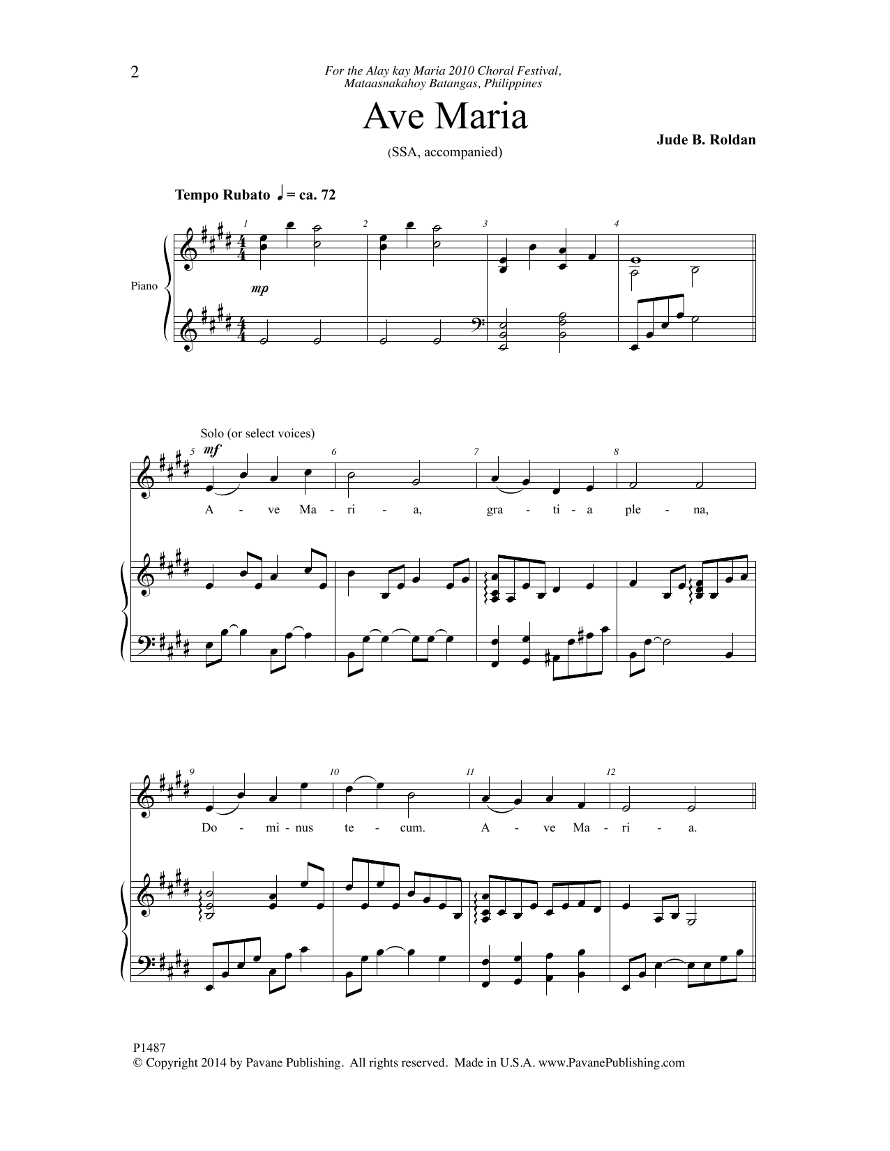 Download Jude B. Roldan Ave Maria Sheet Music and learn how to play SSA Choir PDF digital score in minutes