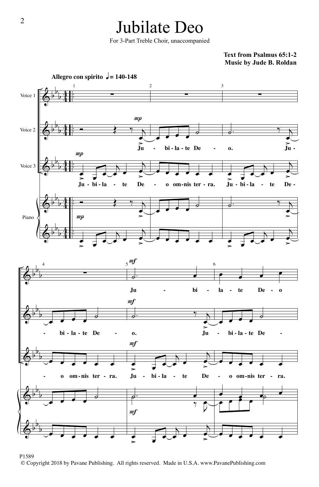 Download Jude B. Roldan Jubilate Deo Sheet Music and learn how to play 3-Part Mixed Choir PDF digital score in minutes