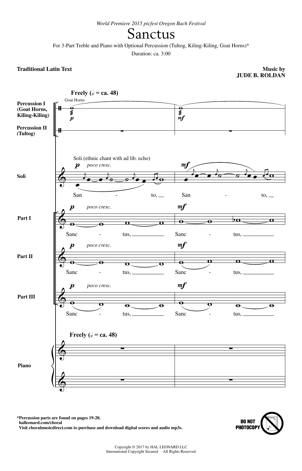 Download Jude B. Roldan Sanctus Sheet Music and learn how to play 3-Part Treble PDF digital score in minutes